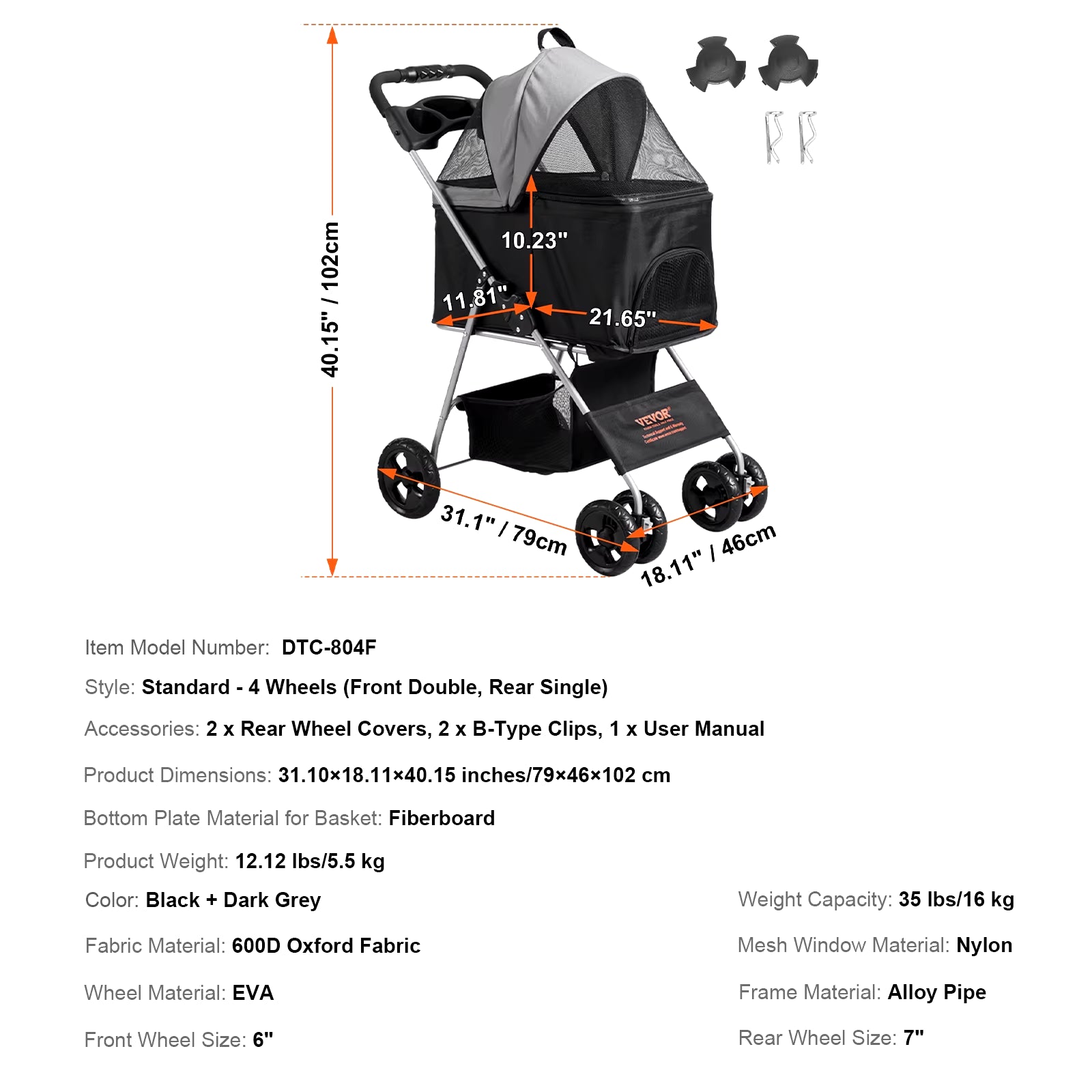 Pet Stroller Carrier Dog Cat Strollers Lightweight Travel Rotate with Brakes Pet Pad Cup Holder for Puppy Accessories