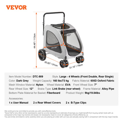 Pet Stroller Carrier Dog Cat Strollers Lightweight Travel Rotate with Brakes Pet Pad Cup Holder for Puppy Accessories